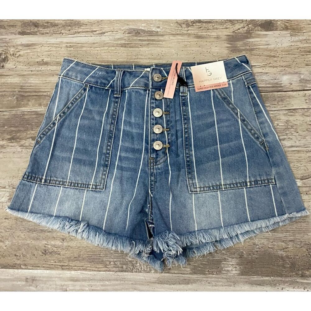Happily Grey Super High Rise Buttonfly Jean Shorts Sz 3/26